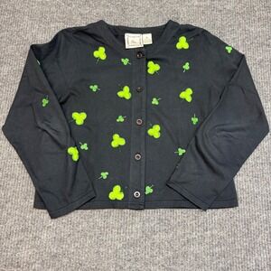 Michael Simon‎ Shamrock Cardigan Black Beaded Embroidered Cotton L